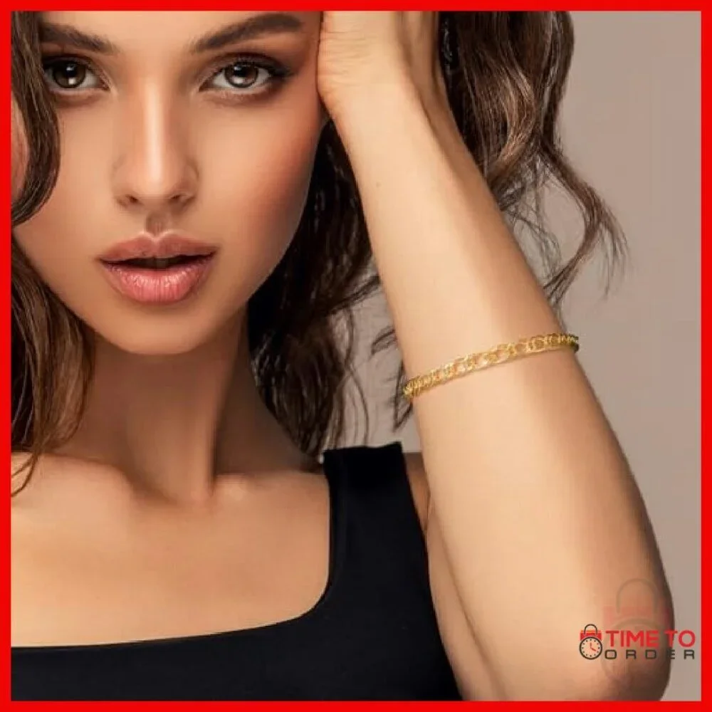 14K Gold Cuban Chain Bracelet Non-Tarnish Adjustable Sizes Women's Gift